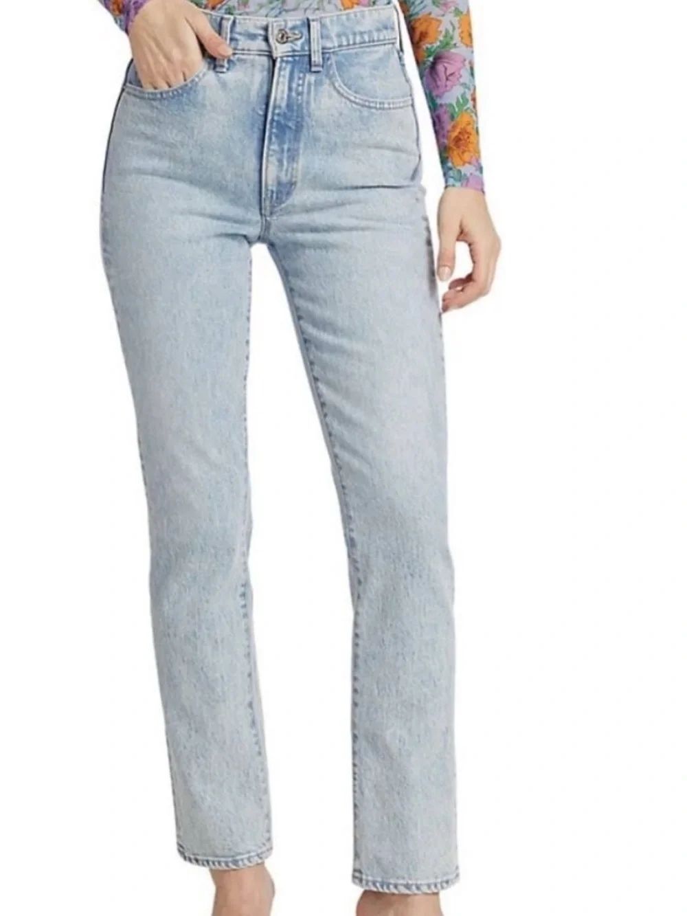 Veronica Beard Alenah Slim Straight High Rise 28 Jeans Blue Made LA USA